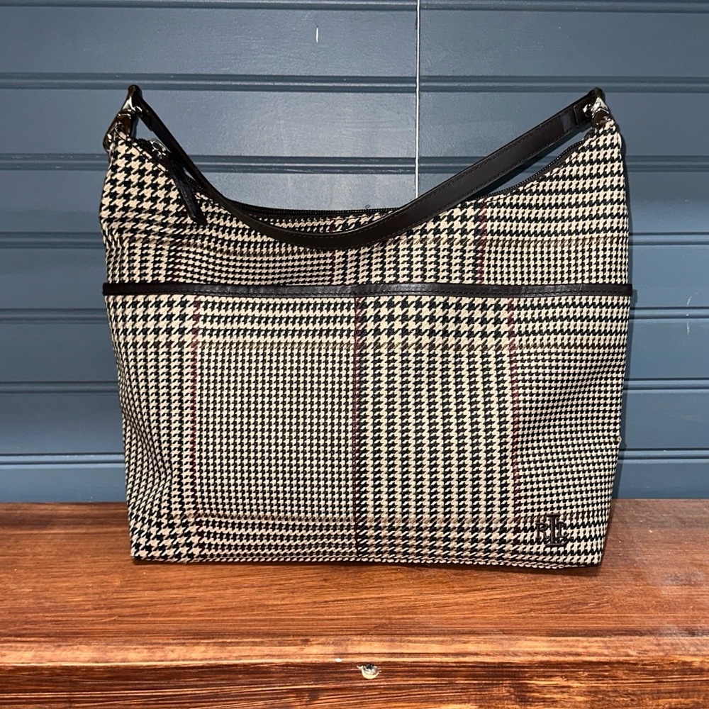 Polo by Ralph Lauren Black and Cream Houndstooth Shoulder Bag